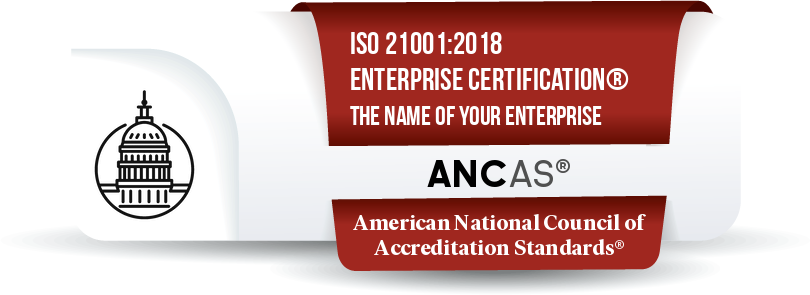 ISO 21001:2018 Educational Organizations Management Systems Enterprise Certification® Shareable and Verifiable Digital Badge